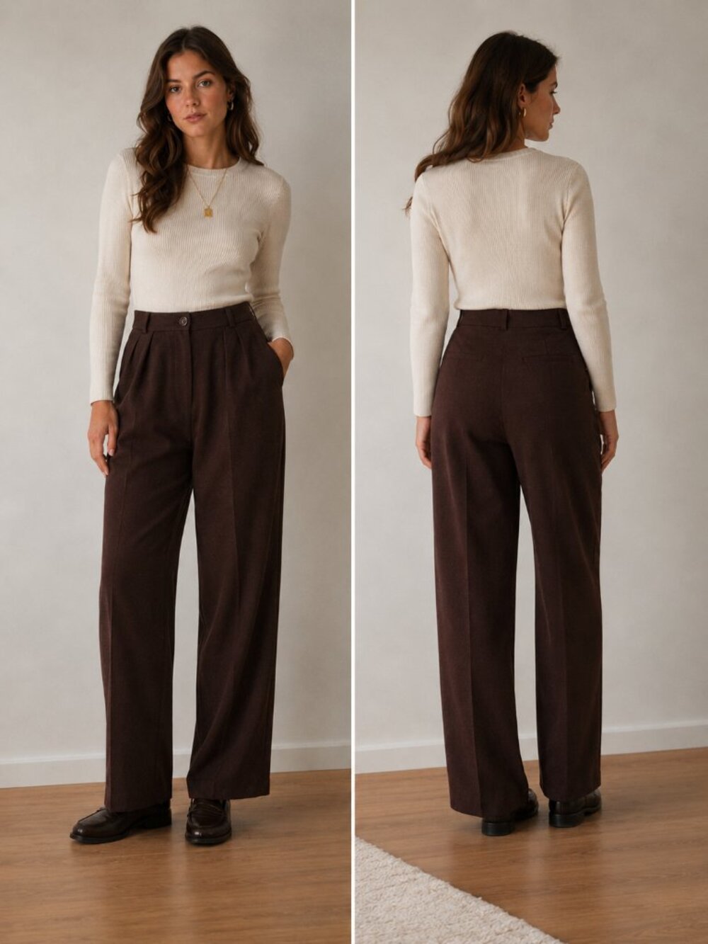 Vintage LOUBEN 100% Wool Brown High Rise Pleated Trousers Canada Sz 14